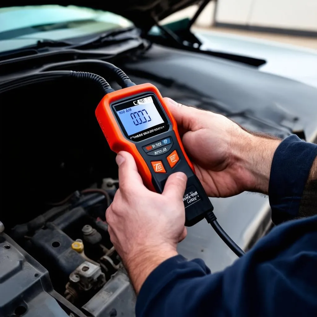 OBD Scanner plugged into a car's OBD port